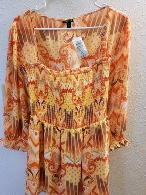 torrid Orange and Yellow Smocked Peasant Tunic